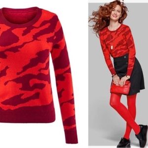 CAbi Sakura Sweater Red Camo Camoflage Pullover Cotton Blend 3158 Sz M